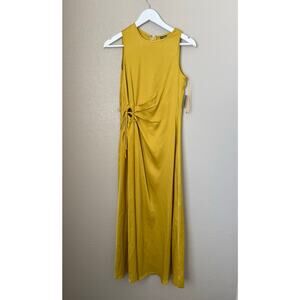 NWT Taylor Midi Sleeveless Dress Size 4 Flowy A-Line Side Tie Modern Mustard